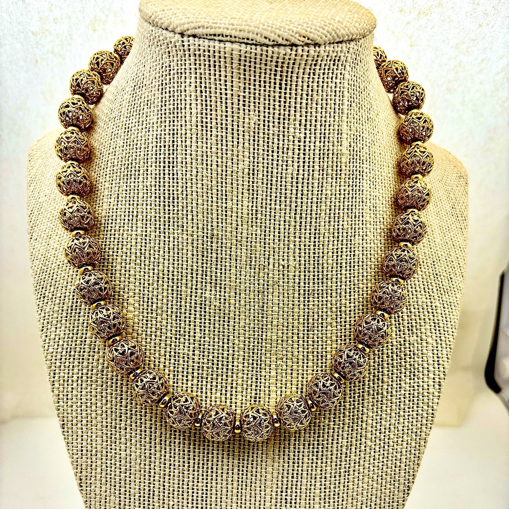 MONET Vintage Gold Tone Filigree Bead Necklace